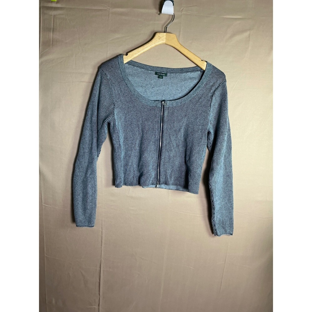 Wild Fable Grey‎ Ribbed Zip Up Cropped Cardigan Sweater Large